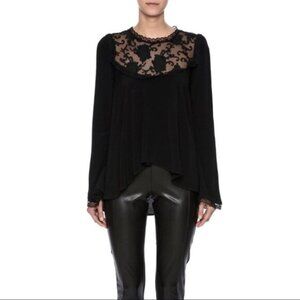REVOLVE For Love & Lemons Ellery Blouse Bell Sleeve Embroidery Flowy Black Small